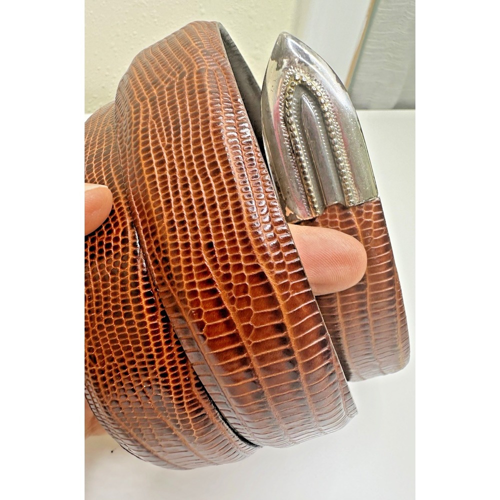 Remo Tulliani Mens Size 44 Genuine Leather Belt Brown Textured Lizard - Picture 3 of 15